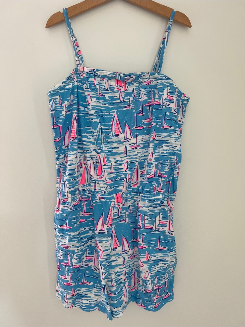 Lilly Pulitzer | Blue Sailboat Print Romper with Pink Accents #008170 Size XL